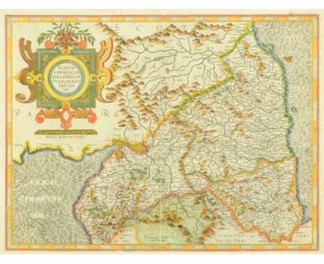 An antiquarian map, "North Cumbria and Northumberland" Mercator circa 1610.  37.5 cm x 49 cm.