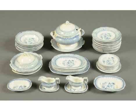 A Victorian miniature blue and white dinner service, transfer printed, 43 pieces. CONDITION REPORT: All items are in very goo