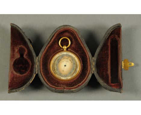 A Victorian pocket barometer, compensated, in gilt metal case and with outer case. CONDITION REPORT: The gilt metal case is i