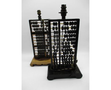 A near pair of abacus table lamps with shades