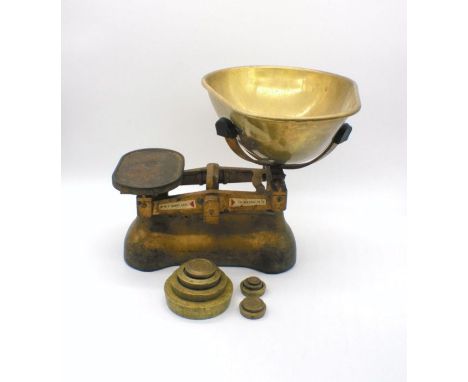 A W &amp; T Avery set of brass scales and weights.