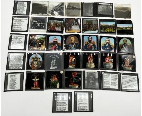 A collection of Magic Lantern slides on the subject of Living Statuary, carols, Royal Families, world history, Exeter Cathedr