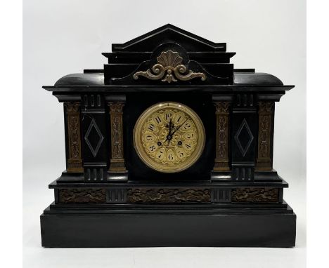 A large French slate mantle clock