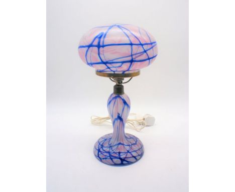 An Art Deco blue and pink glass table lamp.