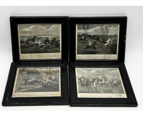 A series of four prints depicting "The First Steeplechase on Record" from The Sporting Life Vol. 1 1839 - 19.5cm x 21cm 