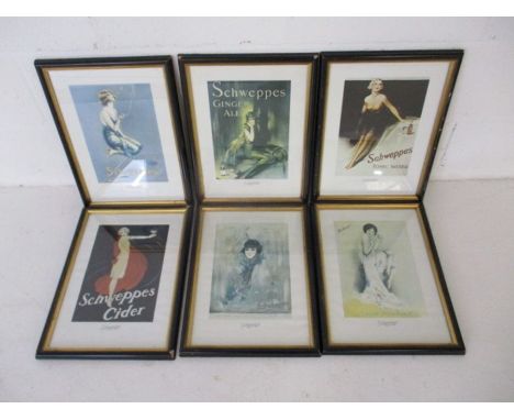 A collection of six vintage framed prints of Schweppes advertising posters   