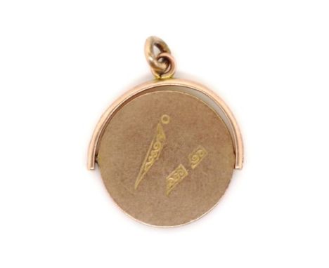 Antique 9ct rose gold Masonic fob spinner marked Rd 660401 9ct W&amp;R. Approx weight 4.48 grams , depicting the set square a