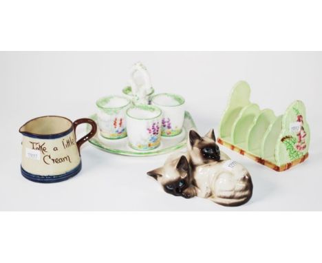 Beswick kitten figurine together with Carlton Ware toast rack, eggcup cruet &amp; a motto ware jug