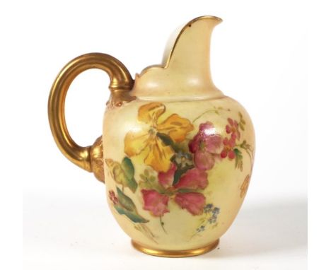 Royal Worcester blush ivory cream jug with handpainted floral decoration, height 11cm approx