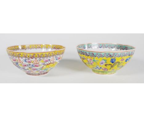 Chinese near pair eggshell ceramic bowls each with dragon decoration to interior of bowl, character marks to bases, (diameter