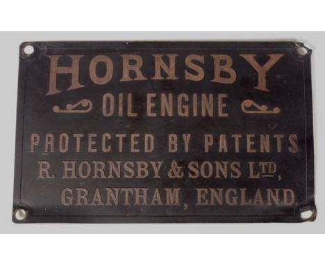 Brass makers plate "Hornsby Oil Engine" 20.3cm x 20.7cm