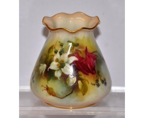 Royal Worcester handpainted vase circa 1912, 8.5cm approx.