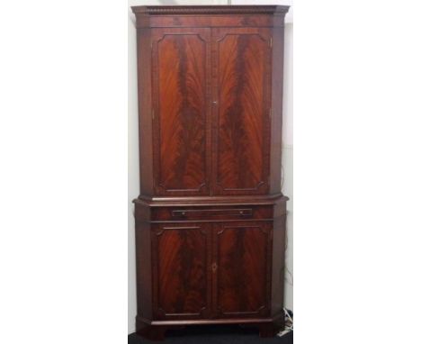 Georgian style corner cocktail cabinet from Burton Reproductions Limited. 184cm tall, and 84cm wide. With key, and electrical