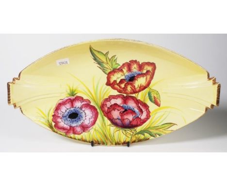 Carltonware " Icelandic Poppy" deco shaped bowl with yellow back ground, width 32cm approx