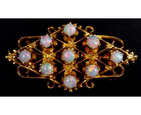 Opal and 14ct yellow gold pendant brooch unmarked approx 7 grams weight