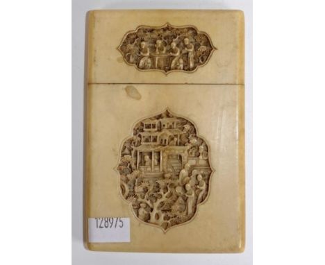 Antique Chinese carved ivory card case 11.5cm x 7.5cm approx., NB this item cannot be exported.