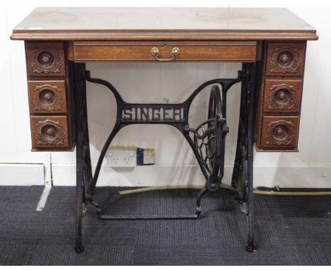 Vintage converted Singer sewing machine table original cast iron Singer sewing machine frame, (sewing machine removed), conve