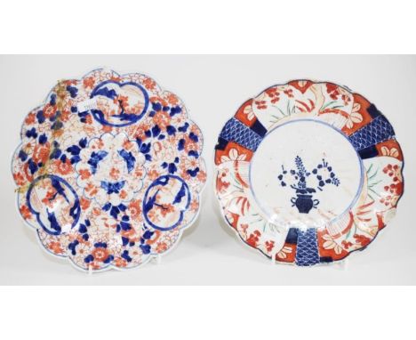 Two various vintage Japanese Imari plates each with blossom decoration, scalloped rims, (each as inspected, with rim chips to