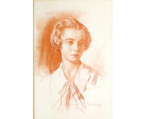 Norman Henry Baker (1908-1955) ' Portrait of the Artist's Sister, Reta Morton,'  crayon conte, signed lower right, 54cm X 36c