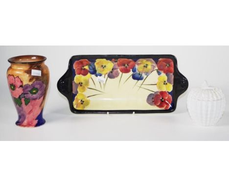 Royal Doulton Pansy sandwich plate together with a H&amp;K Tunstall vase, a Copeland Spode inkwell (lid a/f), Tuscan candlest