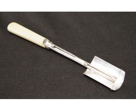 George III sterling silver cheese server scoop Birmingham 1814, maker (possibly) John Thropp, with ivory handle. (Length 20cm