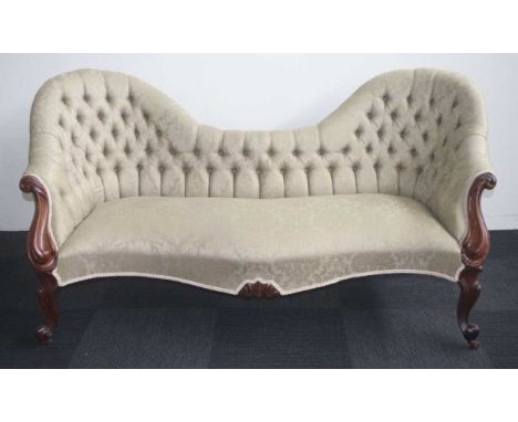 Rococo style double spoon back sofa with good deep buttoned upholstery, 177cm wide, 90cm high approx