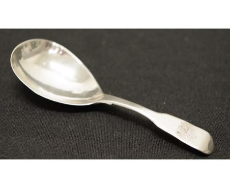 George III sterling silver caddy spoon London 1818, maker William Chawner, monogrammed, (bend to handle), (weight 16grams app