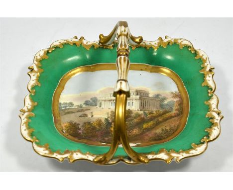 A Chamberlains Worcester basket, painted scene of Pittville Pump Room, Cheltenham, circa 1830. Brown title marks. Height 9cm.