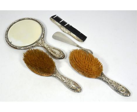 A mixed silver art nouveau dressing table set, Birmingham hall marks. (5)