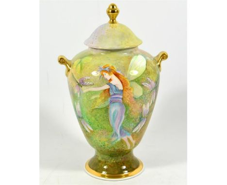 A unique Marie Graves hand-painted lidded ceramic vase, 'Dancing with Dragonflies'. Height 23cm.