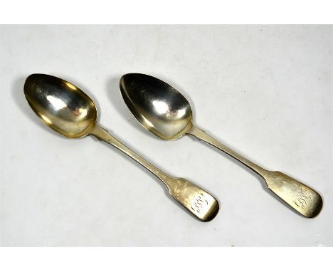 Two Victorian silver spoons, one by Robert Williams, Exeter 1839, second Exeter 1831. Length 17cm, approx 59 grams. (2)