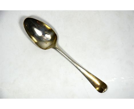 A silver table spoon, by Ebenezer Coker, London 1751. Length 20cm, approx 50 grams.