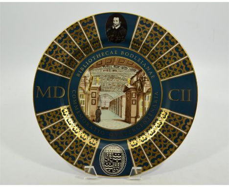 A Spode Bodleian Library commemorative china plate, edition number 361, dated 2002. Diameter 27cm.