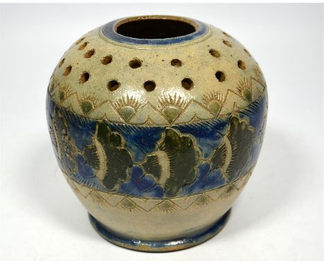 A Martin Brothers vase with a pierced top, signed R.W Martin Southall, circa 1880. Height 15cm.