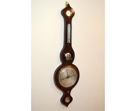 A Regency rosewood 5 dial wheel barometer, circa 1830-1840. Height 97cm.