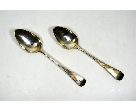 Two Georgian silver serving spoons, by William Bateman, London 1818 and London 1819. Length 22.5cm, total weight approx 128 g