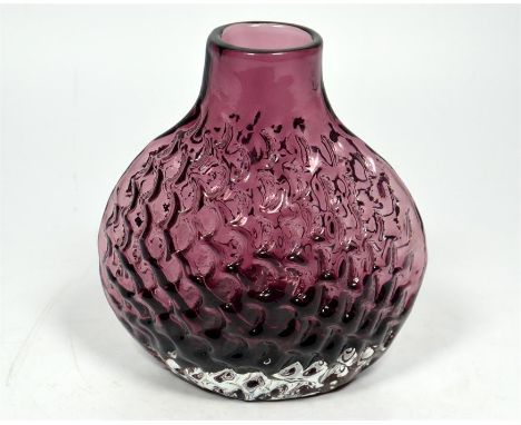 A Whitefriars onion vase, aubergine coloured, designed by Geoffrey Baxter, 9828  Height 14cm.