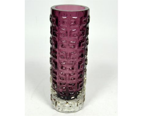 A Whitefriars Aztec vase, aubergine coloured, designed by Geoffrey Baxter. Height 18cm.