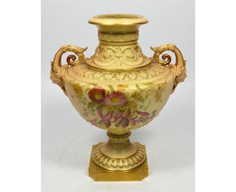 A Royal Worcester blush vase, decorated with scattered flowers, date code 1896. Height 23cm.