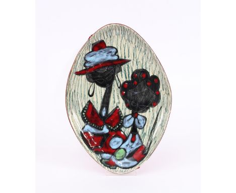 A late Victorian glazed pottery fruit bowl, with raised enamel floral decoration and plated rim; and a 1960's pottery and lea