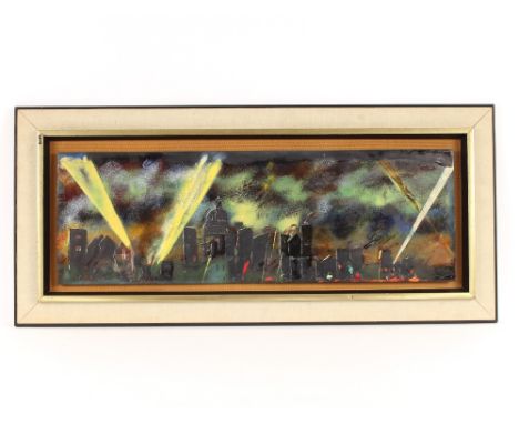 Richard Dent 1971, painting on enamel "London's Pride", 31cm x 92cm