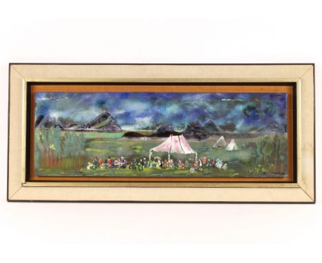Richard Dent, "Highland Fair", painting on enamel 31cm x 93cm