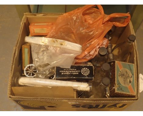 Box of mixed items including vintage bottles