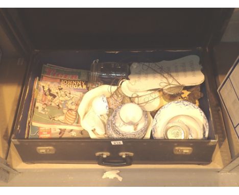 Vintage suitcase with ceramic etc 