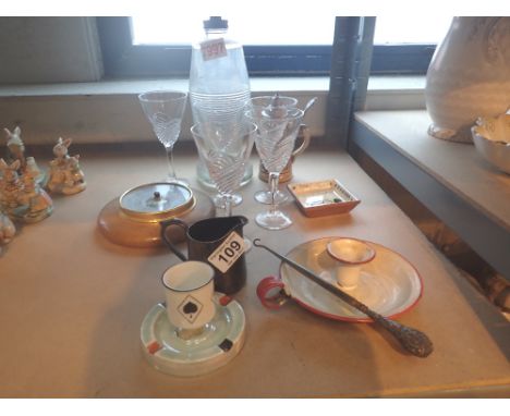 Collection of glass, ceramics and a barometer
