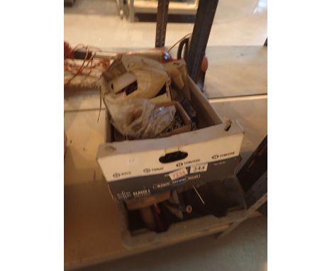 Two boxes of mixed hand tools and fixings 