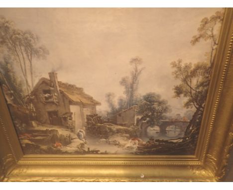 Countryside print in a large gilt and Gesso frame, 83 x 74 cm 
