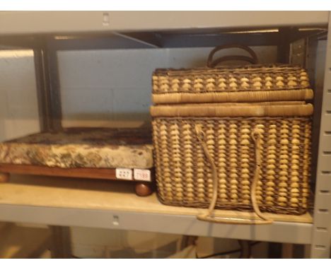 Vintage wicker picnic basket and a cushioned knee rest