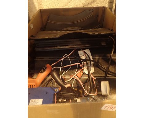 Box of vintage 1980s Scalextric including cars