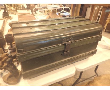 Antique painted metal luggage trunk
